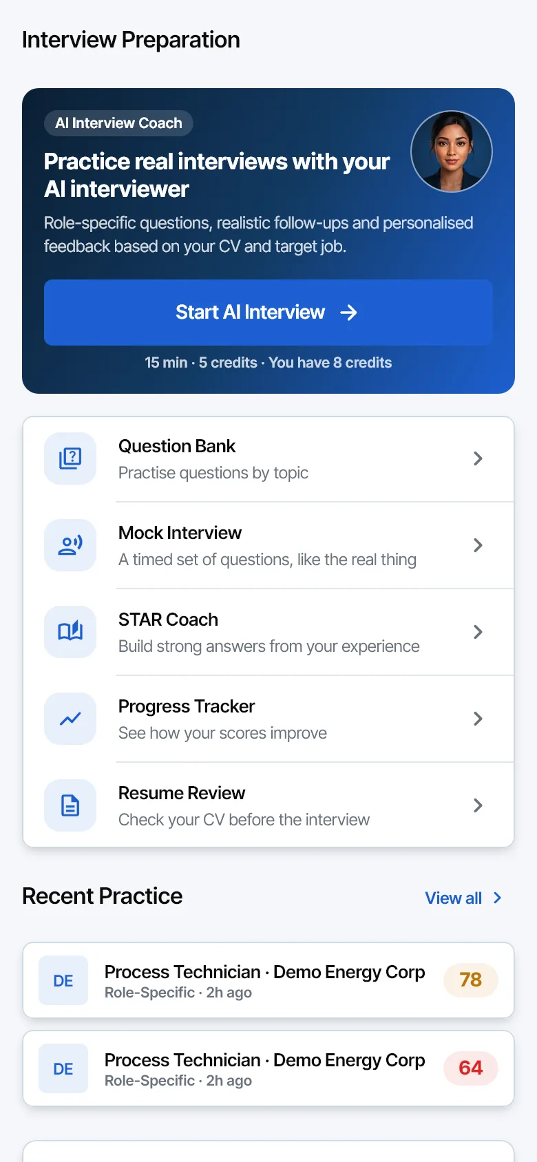 CareerOS AI interviewer hub